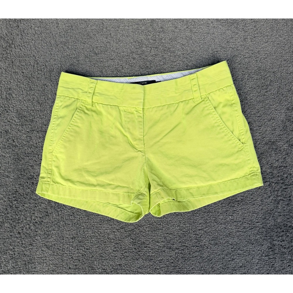J.Crew Neon Lime Green Chino Shorts Size 00 Cotton Low Rise Summer Twill 61456